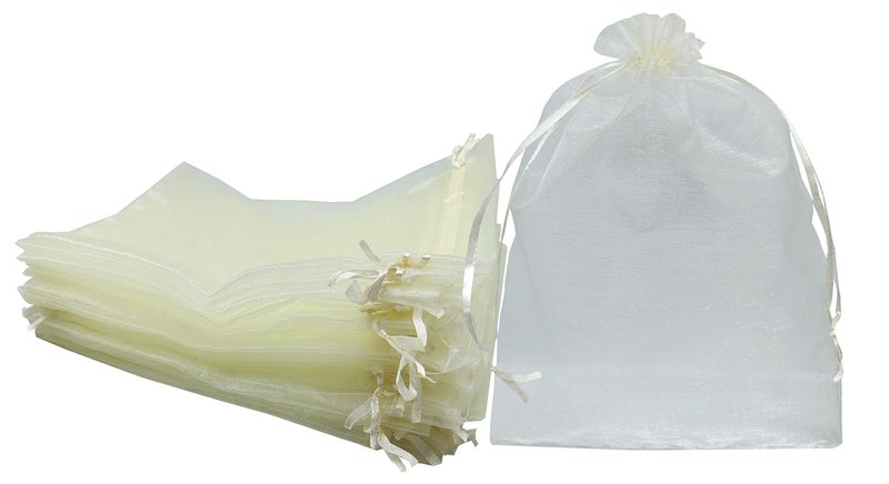 Ankirol 50pcs Sheer Organza Favor Bags 12 X 16 X Large Organza Drawstring Bags (Off White) - Image 1